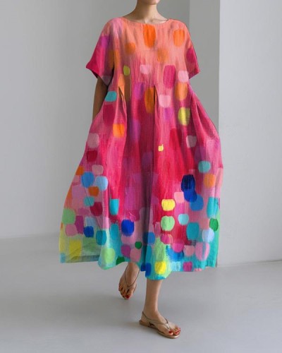 Casual Artistic Color Block Print Dress