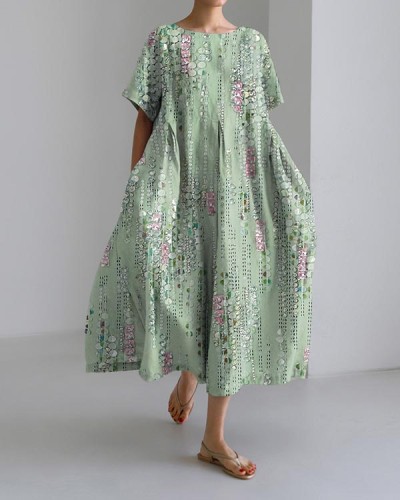 Casual Abstract Print Green Dress