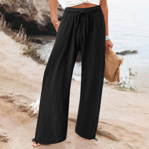 Elastic Casual Solid Color Trousers Wide Leg Pants