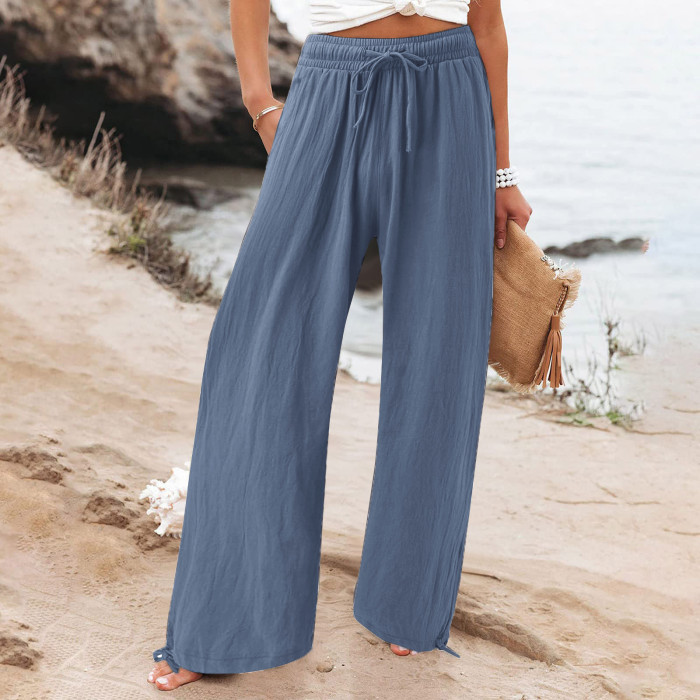 Elastic Casual Solid Color Trousers Wide Leg Pants