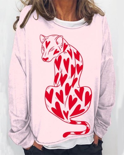 Women's Loose Leopard Animal Long Sleeve Sweatshirt