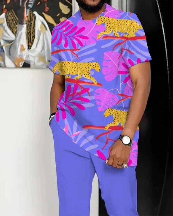 Men's Casual Floral Leopard Print Suit