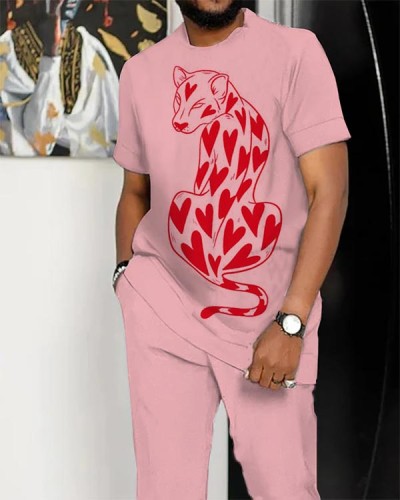 Men's Casual Pink Leopard Print Suit