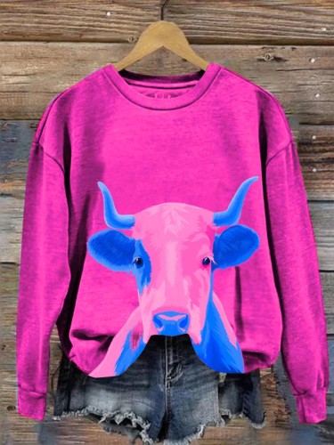 Women's Cow Print Long Sleeve Crewneck Sweatshirt