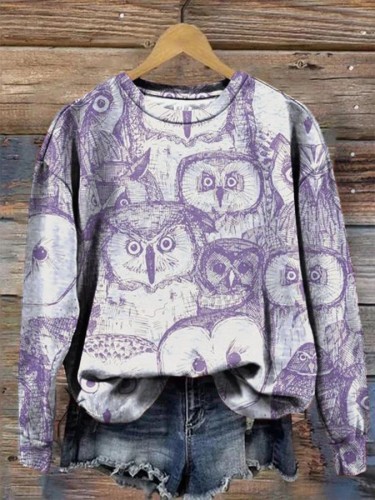 Women's Owl Long Sleeve Crewneck Sweatshirt