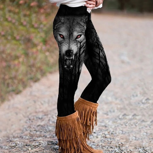 Western Wild Wolf Forest Cozy Leggings