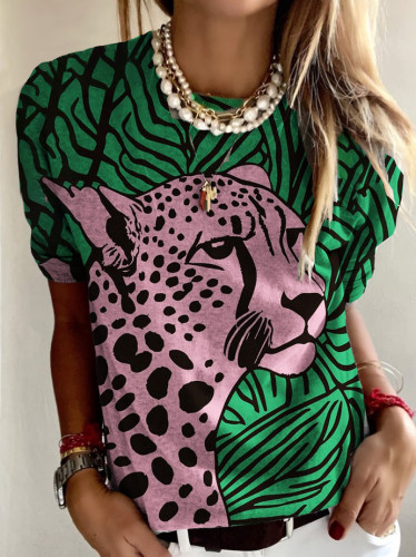 Jungle Cheetah Art Design Print Round Neck Long Sleeve Top