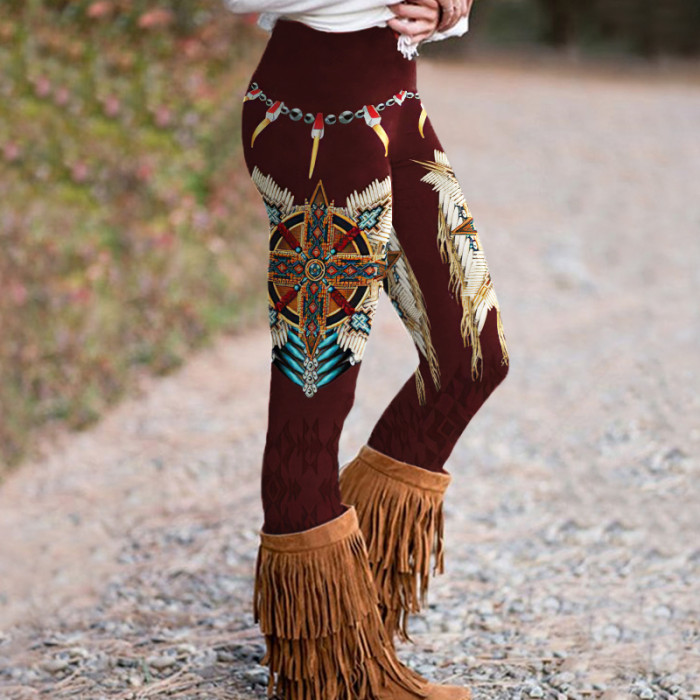 Vintage Western Tribal Print Casual Leggings