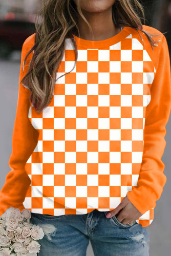 Orange Plaid Crew Neck Sweatshirt