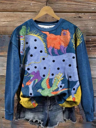 Women's Jungle Animal Art Print Crewneck Sweatshirt