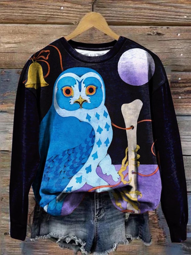 Women's Night Owl Art Print Crewneck Sweatshirt