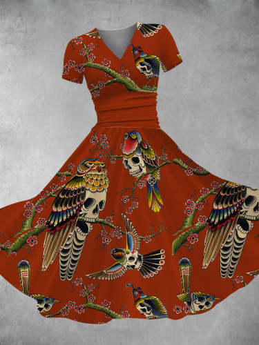 Women's Owl Skull Print Maxi Dress