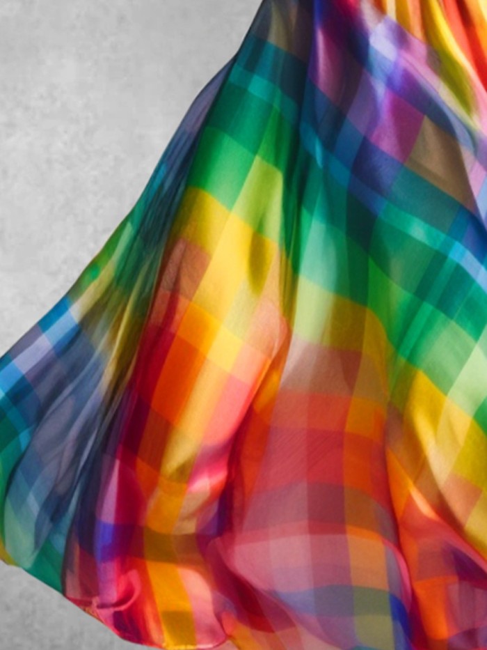 Women's Rainbow Plaid Art Design Maxi Dress