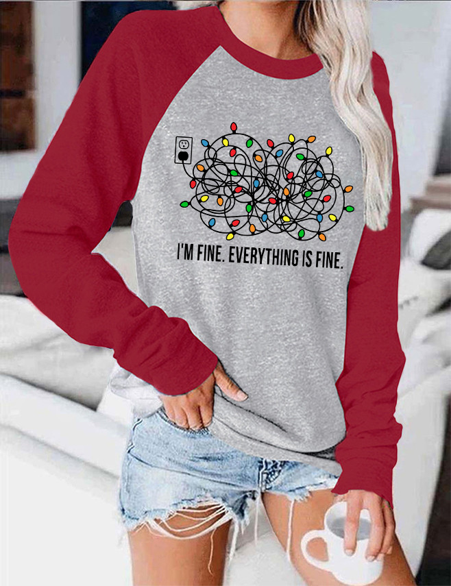 I'm Fine Everything is Fine Christmas Color Block Sweatshirt