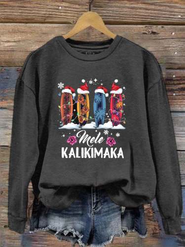 Women's Mele Kalikimaka Hawaii Christmas Print Crew Neck Sweatshirt