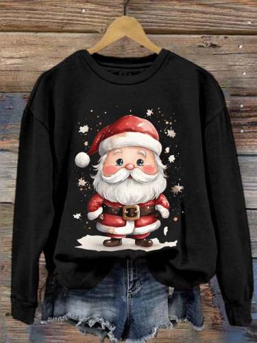 Women's Santa Printed Crew Neck Sweatshirt