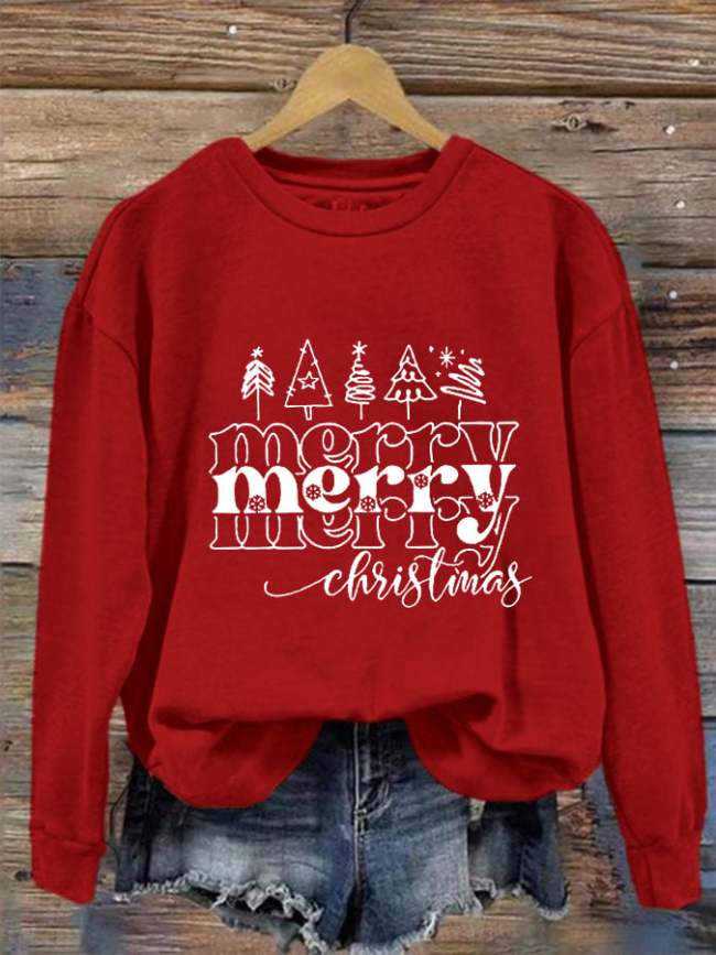 Women's Merry Christmas Tree Printed Sweatshirt