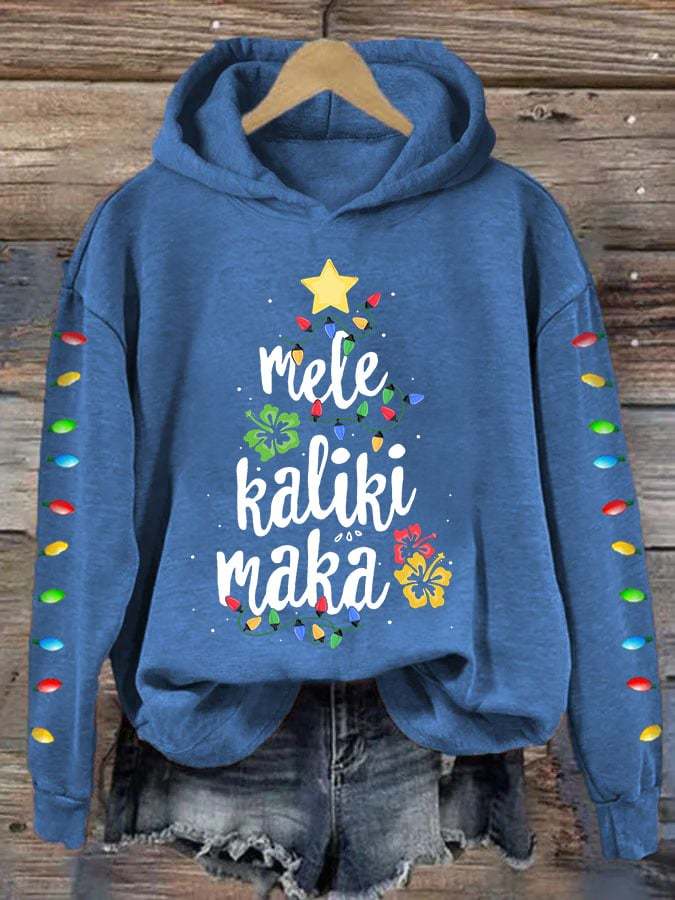 Women's Mele Kalikimaka Hawaii Christmas Print Hoodie