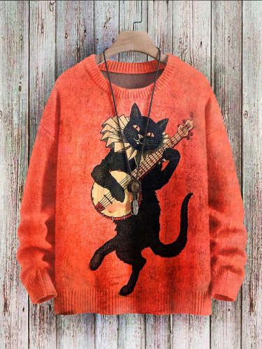 Cat Art Print  Pullover Knitted Sweater