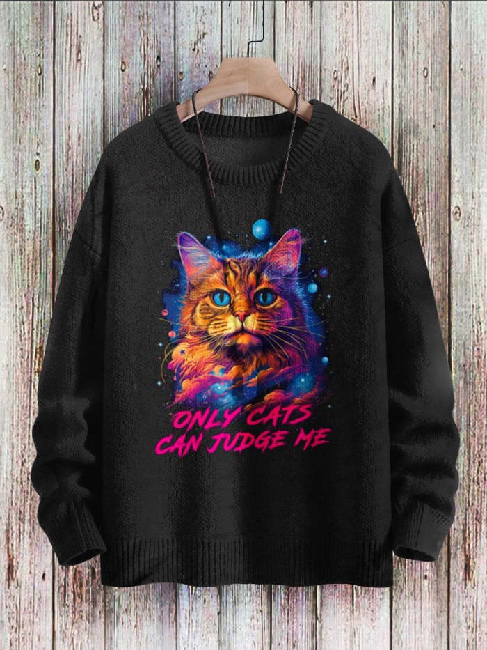 Cat Art Casual Print Pullover Knitted Sweater