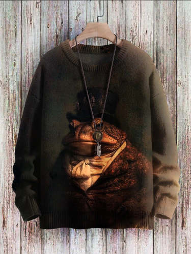 Toad Art Casual Print Pullover Knitted Sweater