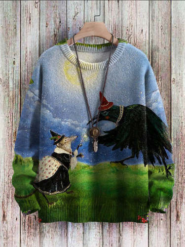 Halloween Raven Art Pattern Print Casual Knit Pullover Sweatshirt