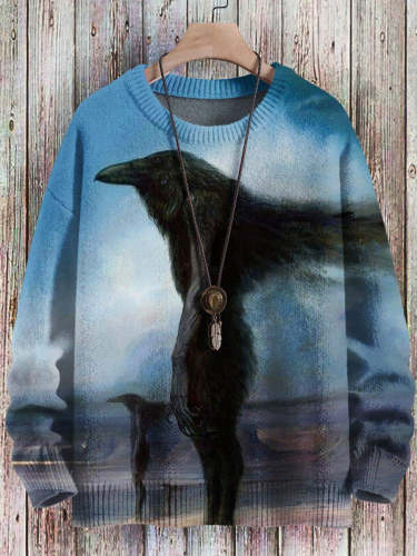 Crow  Art  Print Pullover Knitted Sweater