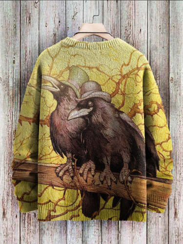Halloween Raven Art Pattern Print Casual Knit Pullover Sweatshirt