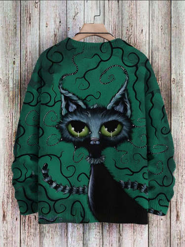 Halloween Black Cat Art Print Casual Sweatshirt