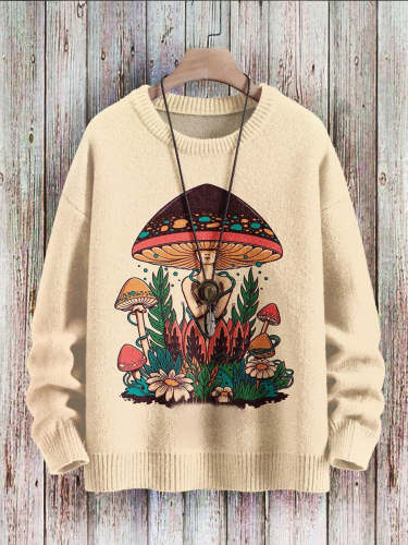 Mushroom Art Casual Print Pullover Sweater