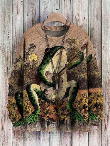 Vintage Frog Fun Art Print Casual Pullover Knitted Sweater