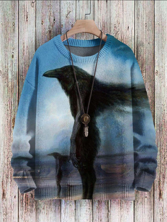 Crow  Art  Print Pullover Knitted Sweater