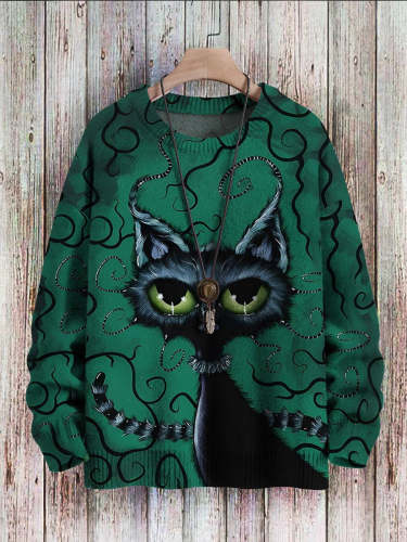 Halloween Black Cat Art Print Casual Sweatshirt