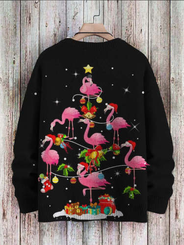 Christmas Flamingo Decoration Art Print Knit Casual Sweatshirt