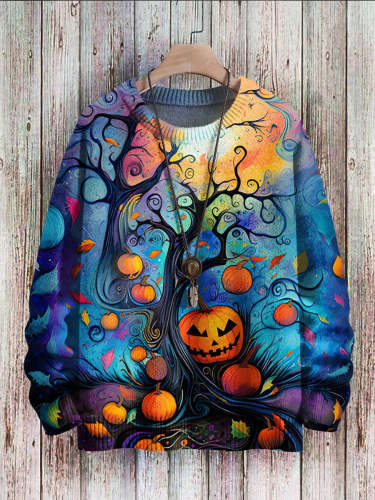Halloween Pumpkin Vintage Art Vibe Print Sweater