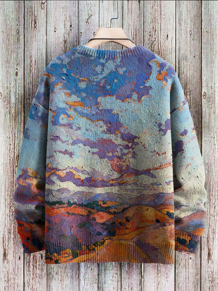 Vintage Pattern Art Print Casual Knit Pullover Sweatshirt