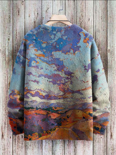 Vintage Pattern Art Print Casual Knit Pullover Sweatshirt