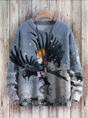 Halloween Raven Child Art Pattern Print Casual Knit Pullover Sweatshirt