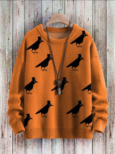 Halloween Raven Art Print Casual Knit Sweater