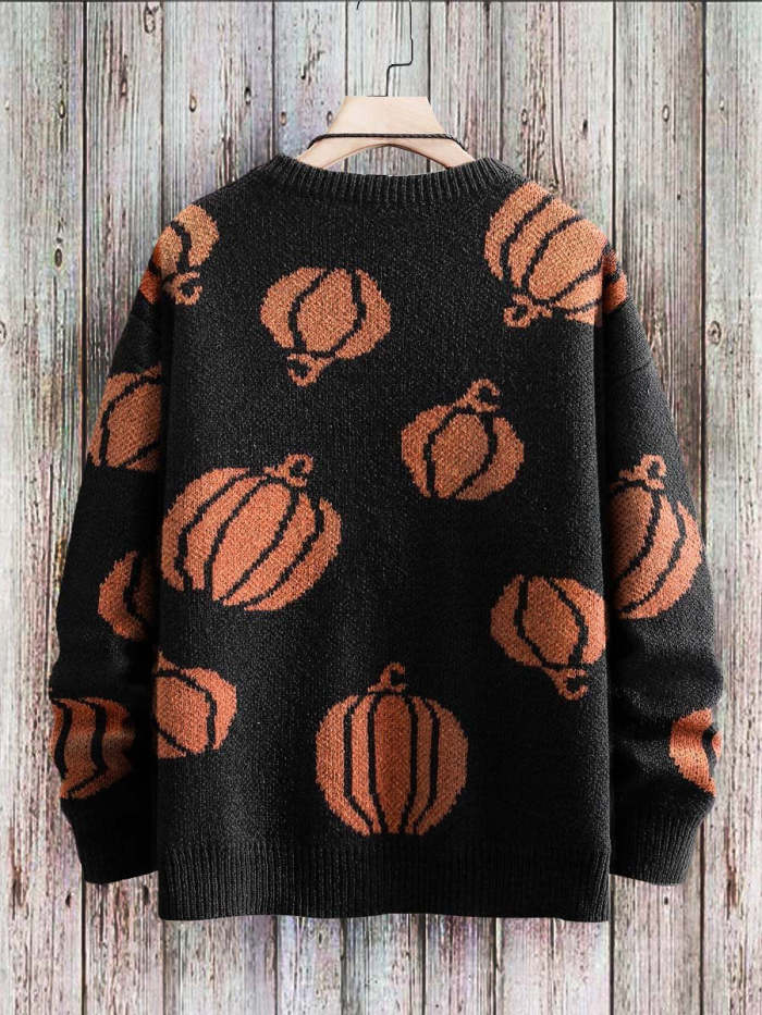 Halloween Pumpkin Art Print Pattern Casual Knit Sweatshirt