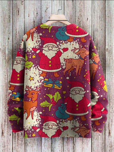 Christmas Cute Santa Decoration Pattern Art Print Casual Knit Pullover Sweatshirt