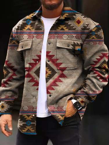 Fashion Simple Geometric Print Men's Woolen Jacket