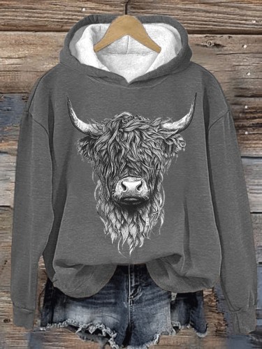 🔥Buy 3 Get 10% Off🔥Women's Highland Cow Print Hooded Sweatshirt