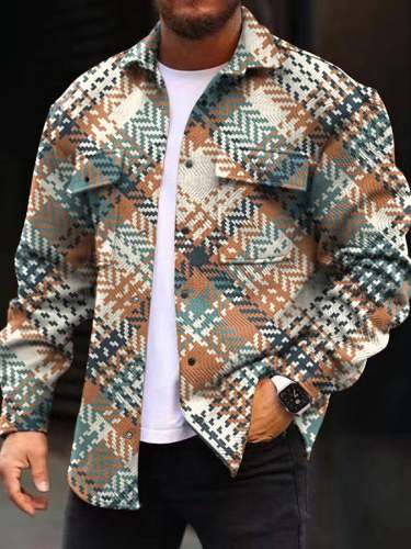 Fashion Simple Plaid Printed Men's Wool Jacket