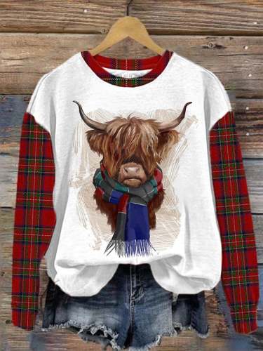 🔥Buy 3 Get 10% Off🔥Women's Plaid Highland Cow Print Sweatshirt