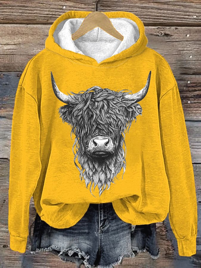 🔥Buy 3 Get 10% Off🔥Women's Highland Cow Print Hooded Sweatshirt