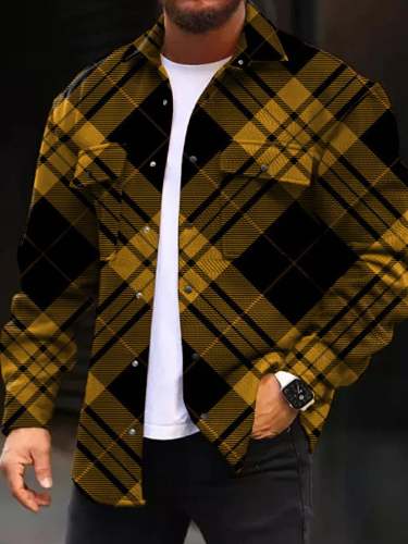 Fashion Simple Plaid Printed Men's Wool Jacket