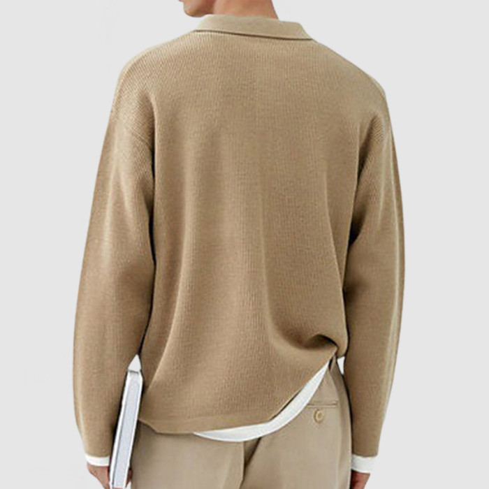 Men's Casual Lapel Pocket Long Sleeve Knit Cardigan