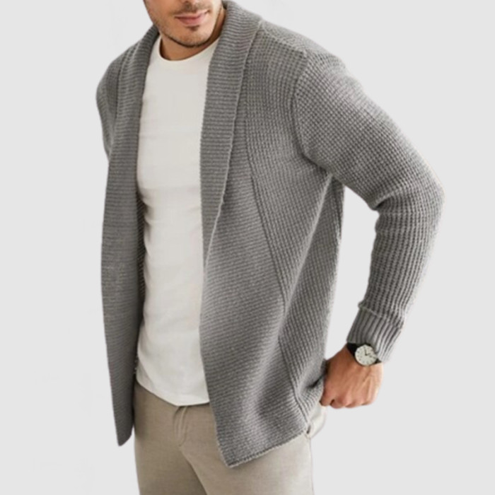 Men's Classic Casual Lapel Long Sleeve Cashmere Knit Cardigan