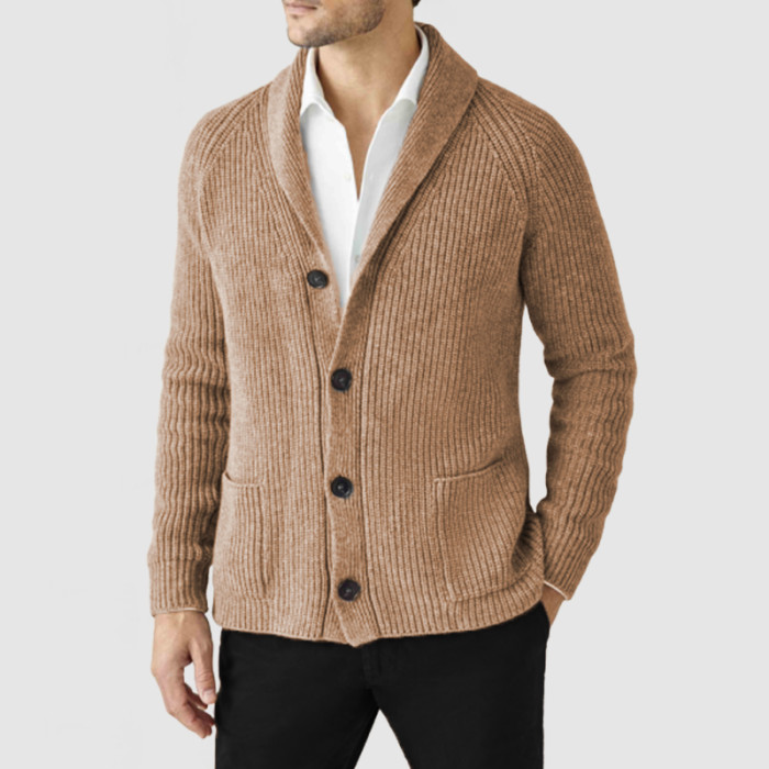 Men's Casual Lapel Long Sleeve Knit Jacket